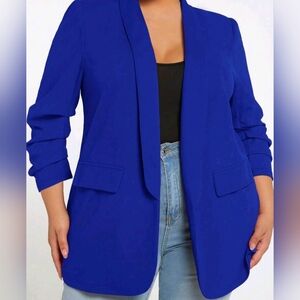 Women Shawl Collar Ruched Sleeve Open Front Coat/ blazer